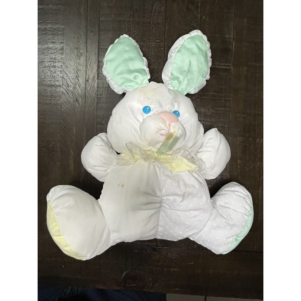 Fisher Price Baby Puffalumps Rattle Bunny Rabbit Plush 1989 Vtg Puffalump 10"